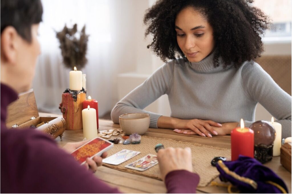 A tarot card reading.