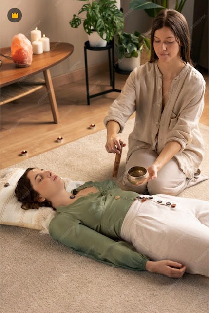 Laying chakra stones.